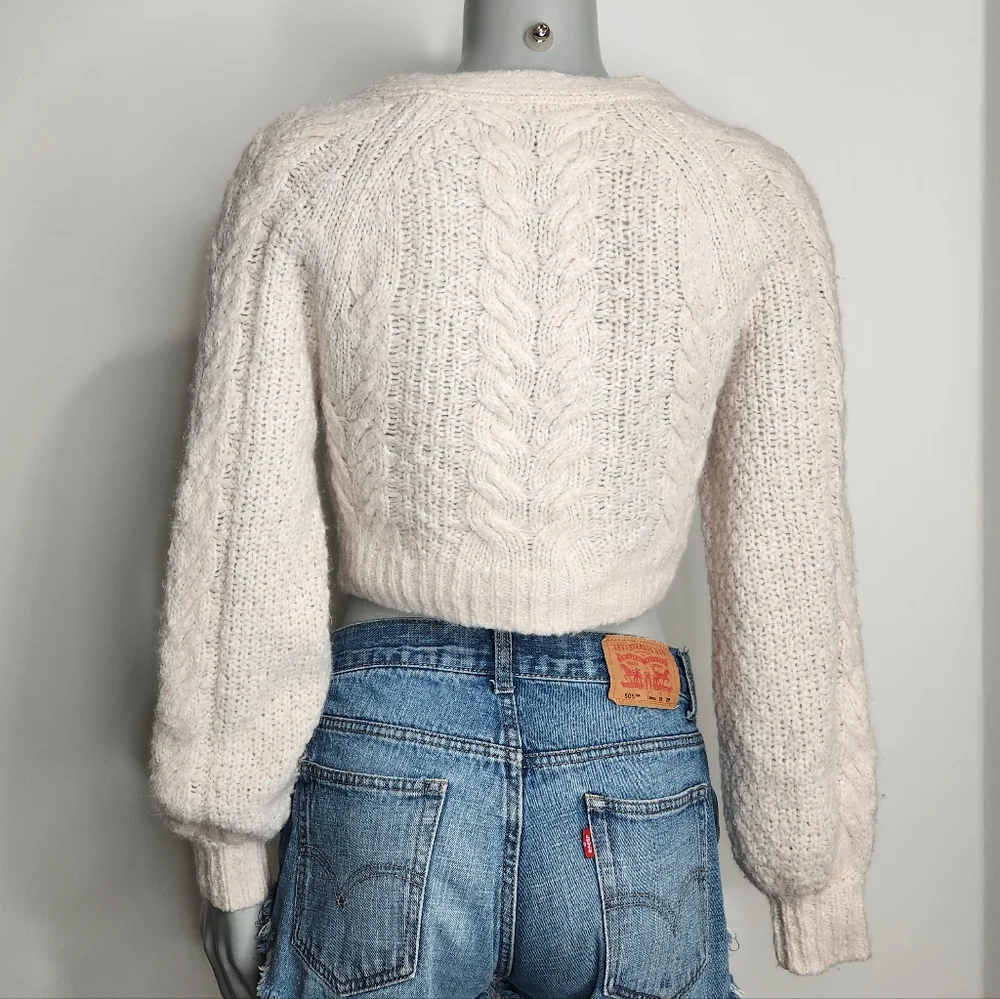 Aritzia Sunday Best Cream Alpaca Blend Cable Knit Cropped Cardigan Size XS - Picture 5 of 11